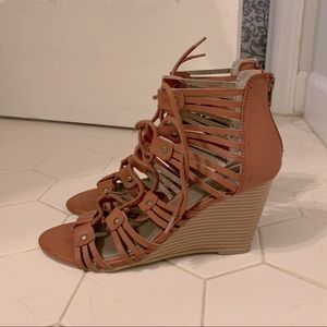 Lace up leather wedges